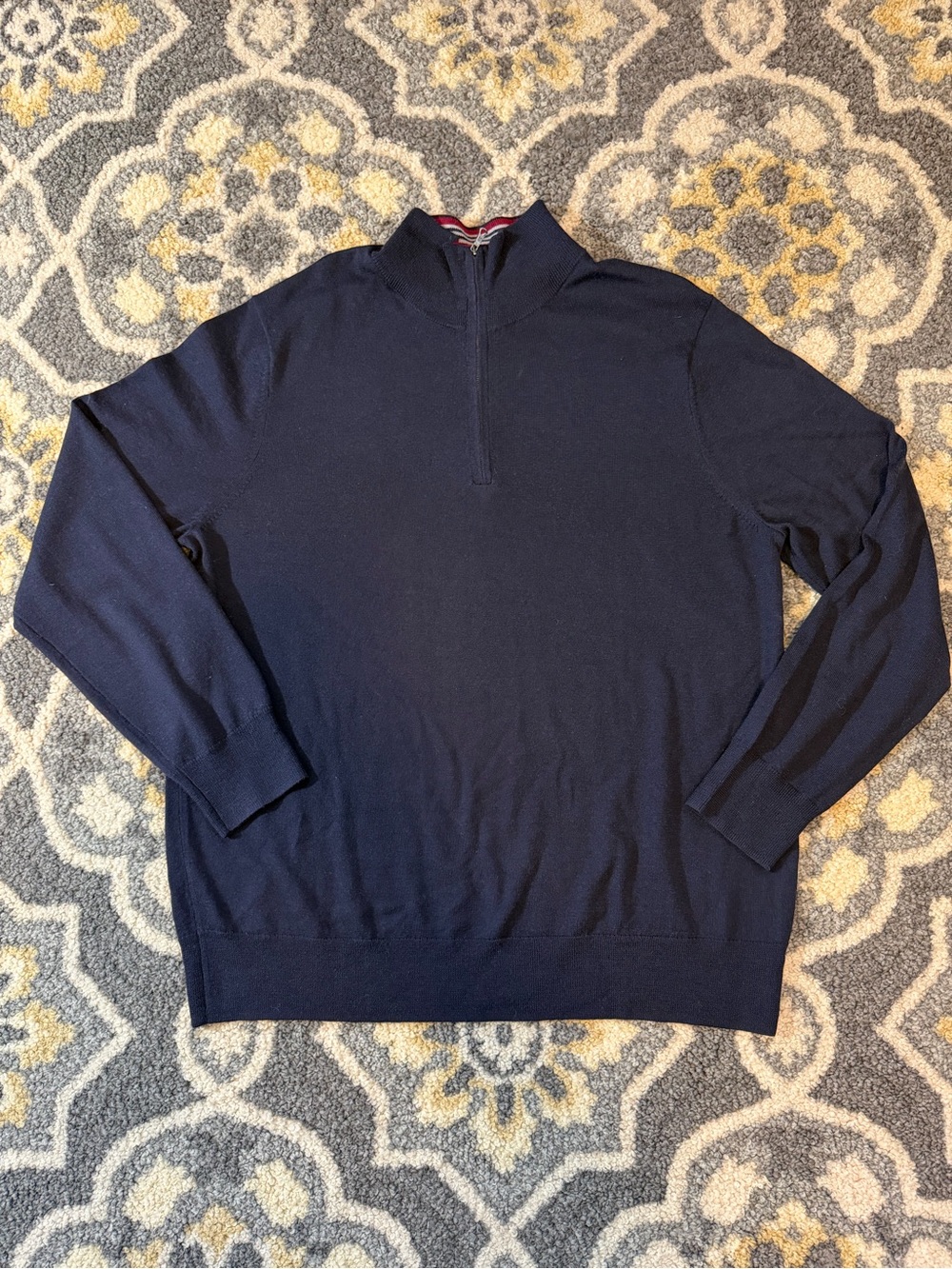 BROOKS BROTHERS Men's Navy Quarter-Zip 100% Merino Wool Sweater | Size XL